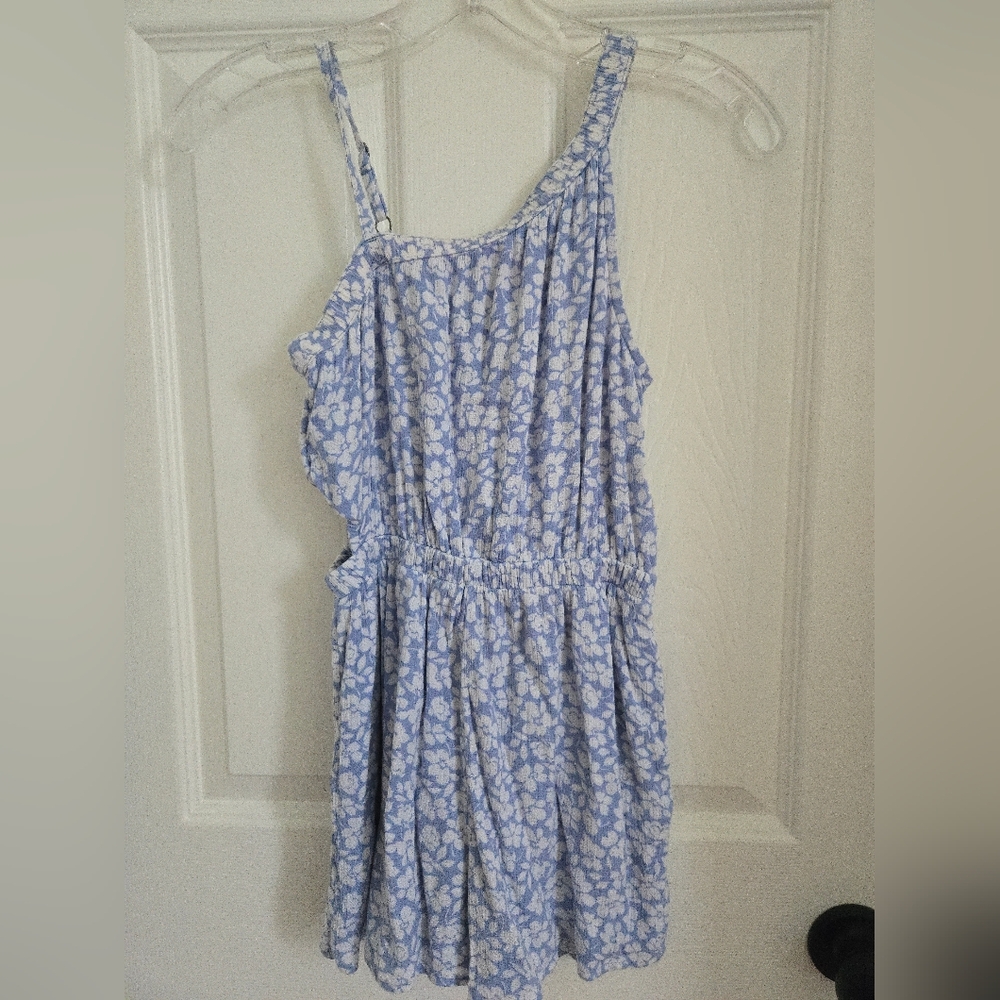 Abercrombie Kids Blue and White Floral Romper, Asymmetrical, Cut-out, Shorts